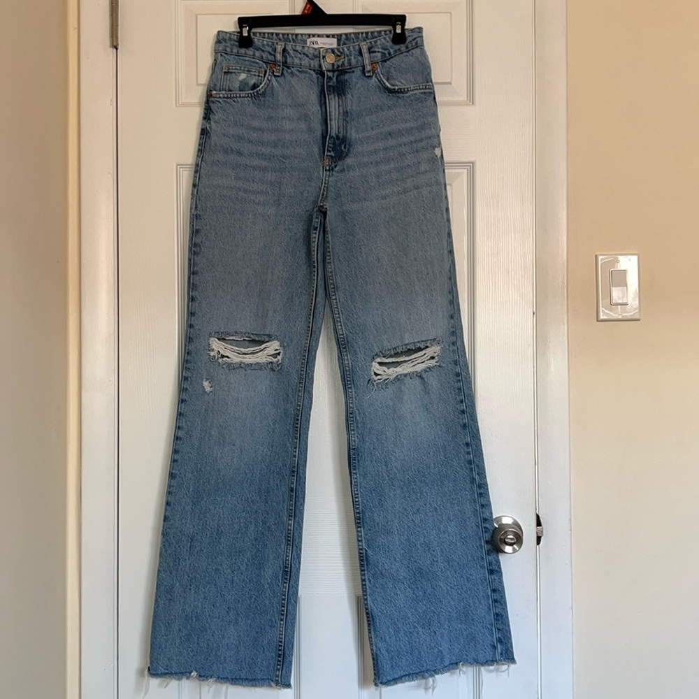 ZARA Wide Leg Full Length Ripped Jeans